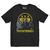 Remera negra con la imagen de la banda de rock Soda Stereo y su logo en amarillo.
