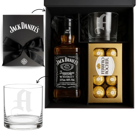 Kit Presente Jack Daniel's + Copo Personalizado + Ferrero Rocher + Caixa Cartonada para Presente