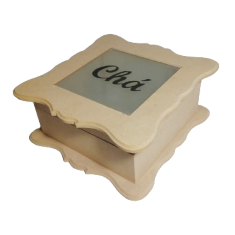 Caixa Chá com 4 Divisórias e Vidro Jateado