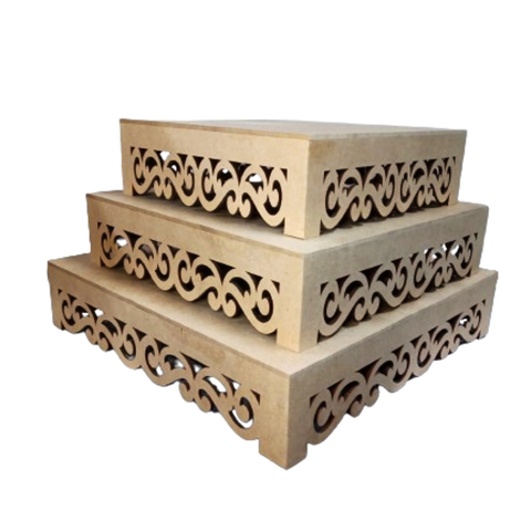 Trio de Bandeja Laser Arabesco em MDF Para Decorações de Festa