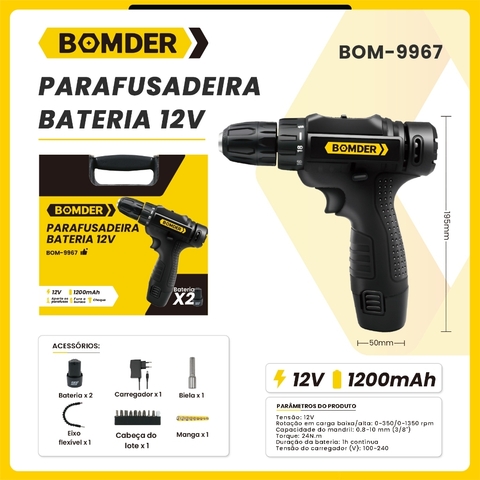 Furadeira Impacto Parafusadeira Bomder 2 Baterias Bivolt Cor Preto 110V/220V