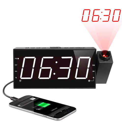 Rádio Relógio FM com Projetor e Alarme Bivolt 110v 220v Lelong LE-672