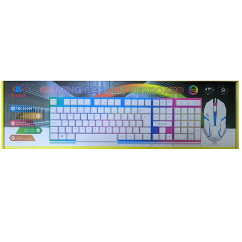 Kit Teclado Mouse Gamer KEEDI-TEC800 Membrana LED USB Branco