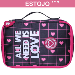 Kit Mochila de Rodinha Bolsa Estojo e Lancheira Coração - comprar online