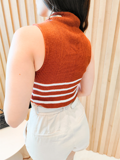 Imagem do Regata Gola Alta Feminina Blusa Tricot Modal Listras Moda