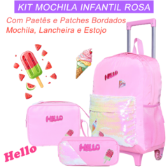 Kit Mochila de Rodinha Menina Estojo Lancheira Paetês Brilho Impermeável - comprar online