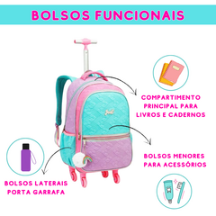 Kit Mochila de Rodinhas Menina Estojo Lancheira Arco-íris - KLIZZ