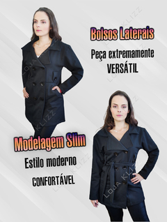 Sobretudo Feminino Casaco de Frio Botões Flanelado Inverno