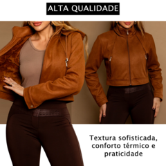Imagem do Jaqueta Suede Camurça Feminina Forrada Capuz Removível KLIZZ