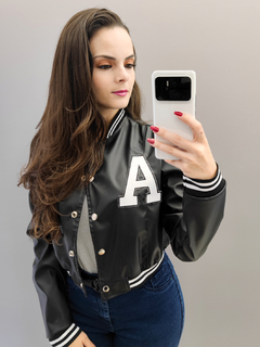 Jaqueta Feminina Bomber Couro Colegial Casaco Blusa de Frio