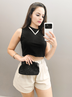Top Cropped Feminina Gola Alta Malha Canelada Moda Gringa na internet