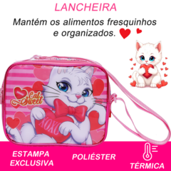 Kit Mochila de Rodinha Menina Estojo Lancheira Gata Coração - loja online