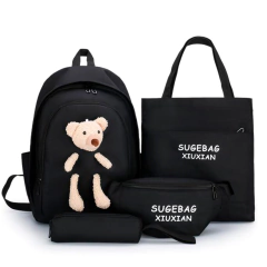 Mochila Bolsa Escolar Antifurto 4 Peças Ursinho Kawaii