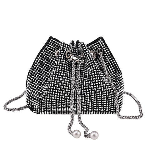 Bolsa Saco Feminina Glamm Strass Festa Com Corrente Luxo