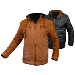Jaqueta Masculina Dupla Face Sarja Plus Size Capuz Removível - KLIZZ