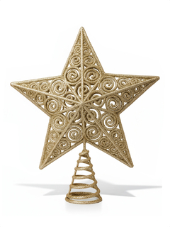 Ponteira Estrela Árvore De Natal 20cm Glitter Arabesco Linda