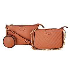 Imagem do Bolsa Feminina Couro 3 Peças Transversal Corrente Moda Luxo