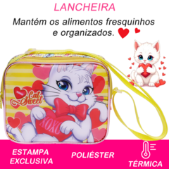 Imagem do Kit Mochila de Rodinha Menina Estojo Lancheira Gata Coração