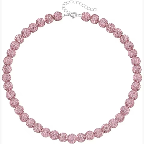 Colar Perola Rosa Cravejado - Banho Prata