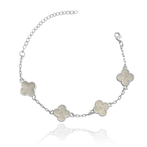 Pulseira Trevo Branca - Banho Prata