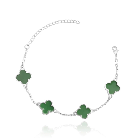Pulseira Trevo Verde - Banho Prata