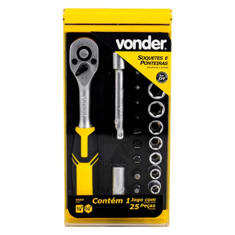Jogo De Soquetes E Ponteiras Encaixe 1/4 Pol 25 Peças - Vonder
