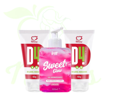KIT COM SWEET GLOW INTT + 2 LUBRIFICANTE D4 DE MORANGO