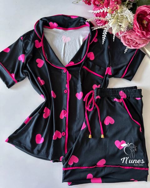 Pijama Americano Fluity - Estampa Coração Pink