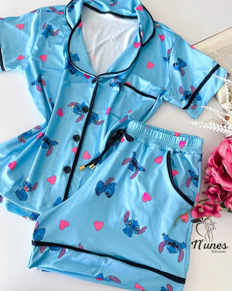 Pijama Americano Fluity - Estampa Stitch Azul