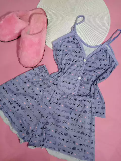 Baby Doll Alça Roxo com Ursinho