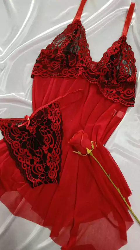 Camisola com Calcinha Vermelho com Preto