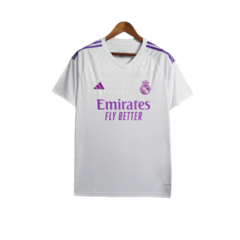 Camisa Real Madrid Goleiro 23/24 - Torcedor Adidas Masculina - Branca com detalhes em roxo
