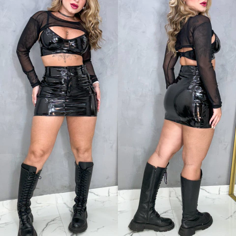 Saia Cargo VINIL PRETO Estilo Gringa Blogueira Moda Balada Festival - comprar online