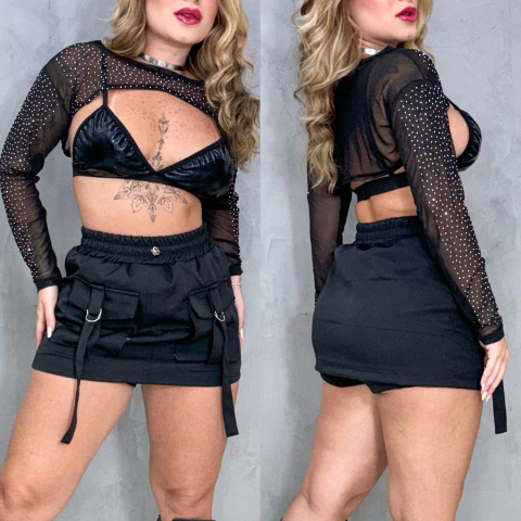 Cropped Top Vinil PRETO Moda Blogueira Estilo Gringa Balada Festival - comprar online