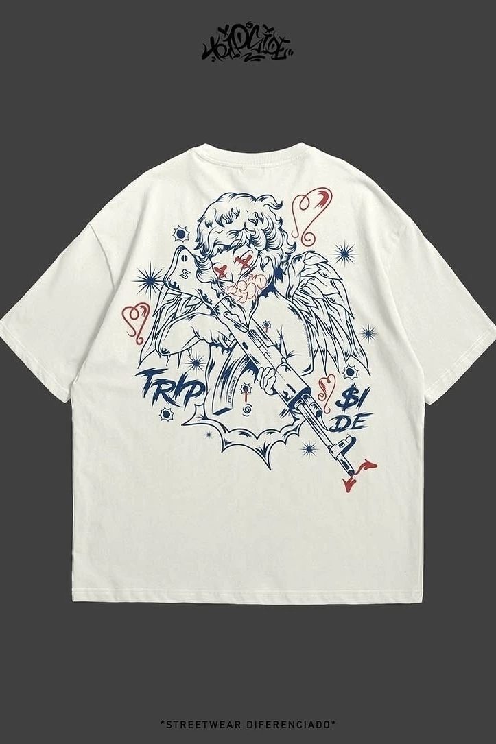 Camiseta Oversized "Angel of Love" (Tripside) Branco ''off white''