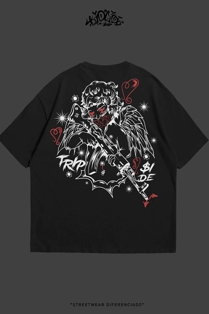 Camiseta Oversized "Angel of Love" (Tripside) Preto