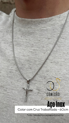 Corrente com Pingente de Crucifixo Aramado 60cm (Aço Inox) - comprar online