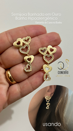 Brinco Corações G - Ouro (Semijoia) - comprar online