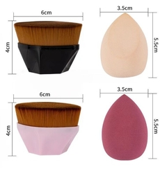 12 kit com 2 Pincéis e 2 Esponja de Maquiagem Para Base Alta Qualidade Macio - Jony Cosmeticos