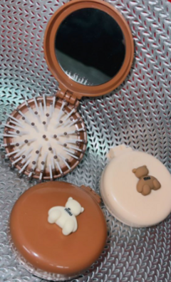 Espelho Com Escova Para Cabelo Pente Redondo Para Bolsa Ursinho - Box C/12pçs - comprar online