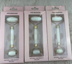 Kit 12 Massageador Rolo Massoterápia Facial Pedra Jade Anti Estresse e Anti Rugas com Embalagem Branco 3901-001
