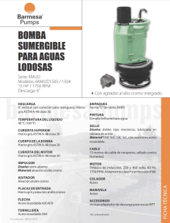 Barmesa Submersible Sludge Pump 15 Hp, 3 Phases, 6" Discharge, 6KMUD1503 - buy online