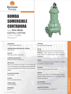 Bomba Sumergible Cortadora Barmesa 7.5 Hp, Descarga 4", CUT753 - comprar en línea