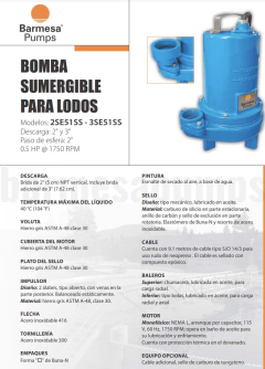 Bomba Sumergible Para Lodos Barmesa 1/2 Hp 115v 1 Fase, 2SE51SS - comprar en línea