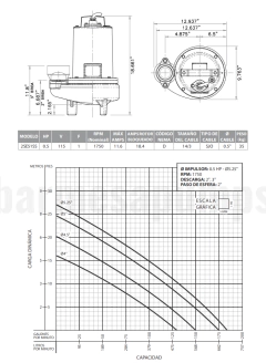 Bomba Sumergible Para Lodos Barmesa 1/2 Hp 115v 1 Fase, 2SE51SS en internet