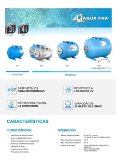 Tanque Precargado Horizontal Aquapak 24 Litros Aq24lh/ss - TECNICA SER S.A DE C.V