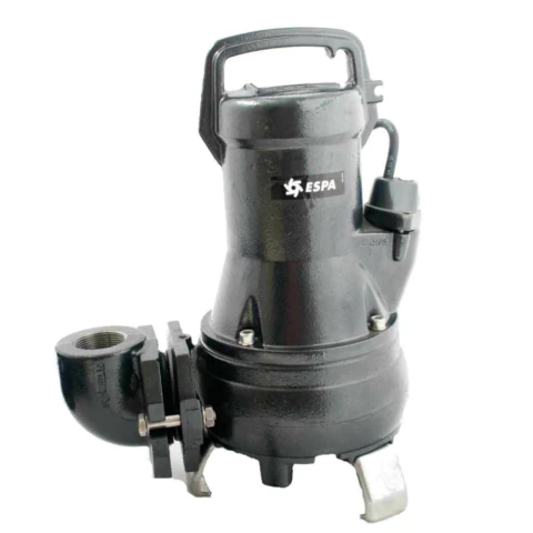 Bomba sumergible negra para lodos marca Espa modelo Drainex202 con potencia de 1.5 Hp y voltaje de 220V