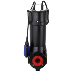Bomba sumergible trituradora Altamira de 1 HP, diseñada para aguas residuales, con cuerpo negro y detalles en rojo.