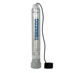 Bomba sumergible Tornado de 1.5 Hp, modelo KIN58-8/1230A, con diseño metálico y cable eléctrico.