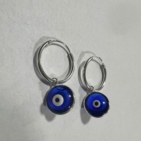 BRINCO ARGOLA PINGENTE OLHO GREGO AZUL ESCURO
